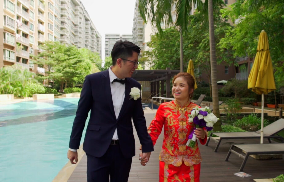 Romantic couple shoot by the pool Singapore wedding