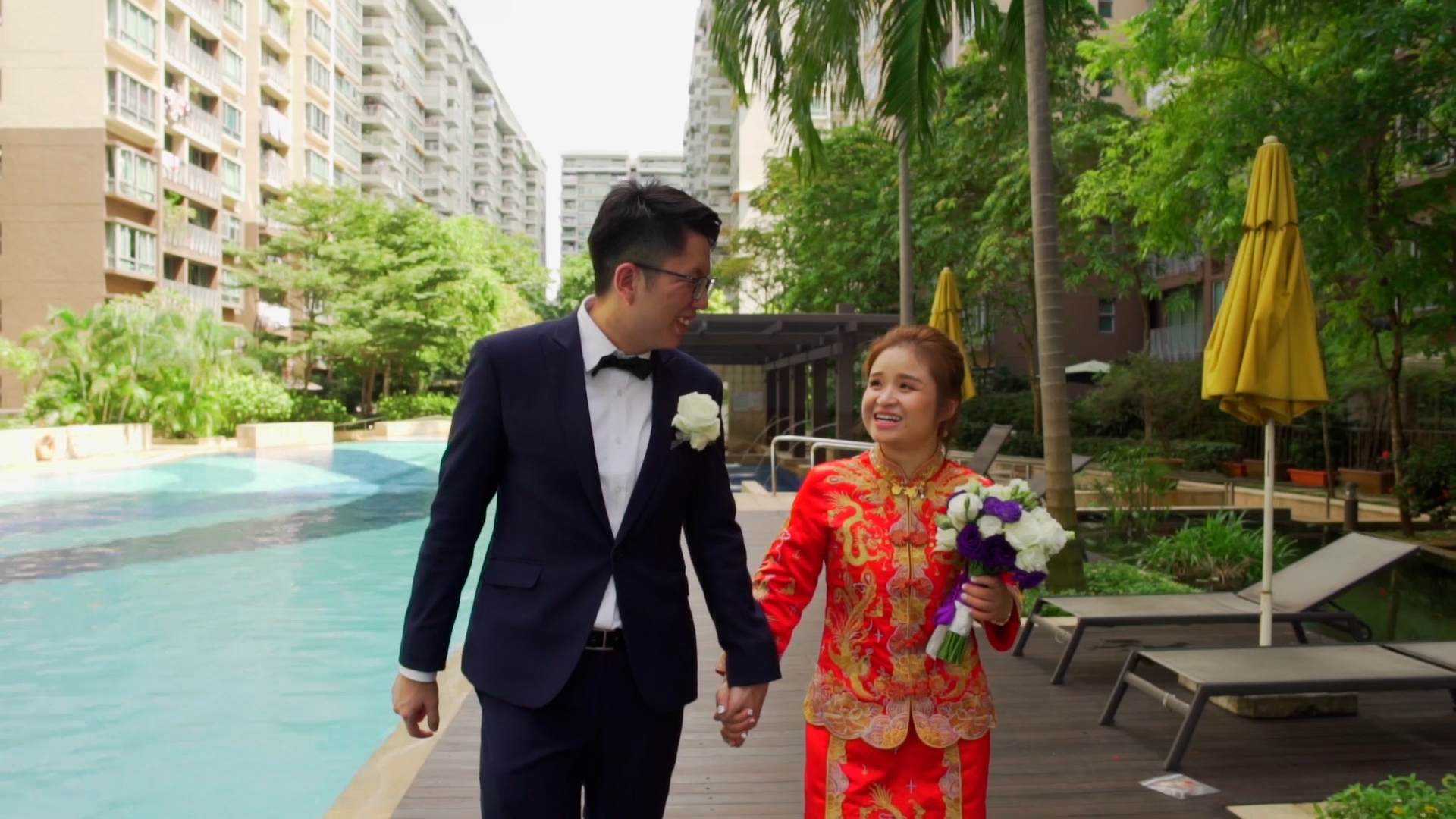 Romantic couple shoot by the pool Singapore wedding